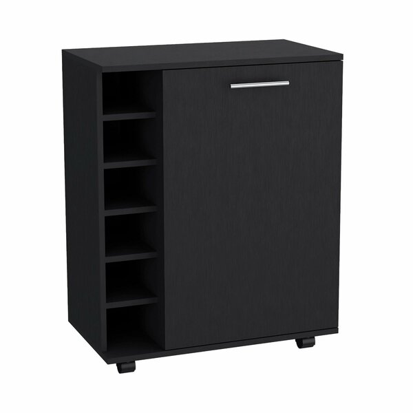 Tuhome Lafayette Bar Cabinet with 4-Bottle Rack. Upper Glass Holder and Dual Door Design-Black MLW9073